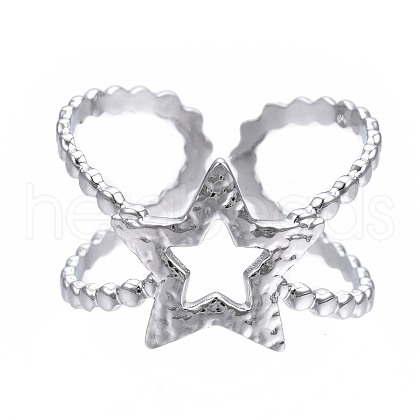 Non-Tarnish 304 Stainless Steel Star Open Cuff Ring RJEW-T023-05P-1