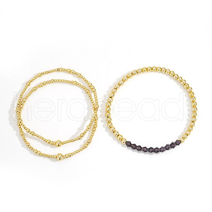 3 Pcs Birthstone Glass Imitation Quartz Brass Bead Bracelet KF1017-2-1