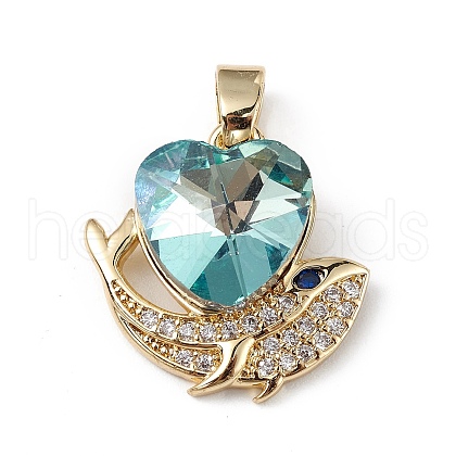 Real 18K Gold Plated Rack Plating Brass Micro Pave Cubic Zirconia Pendants KK-C015-28G-17-1