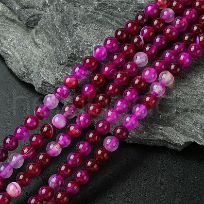 Natural Striped Agate/Banded Agate Bead Strands G-K166-13-6mm-03-1