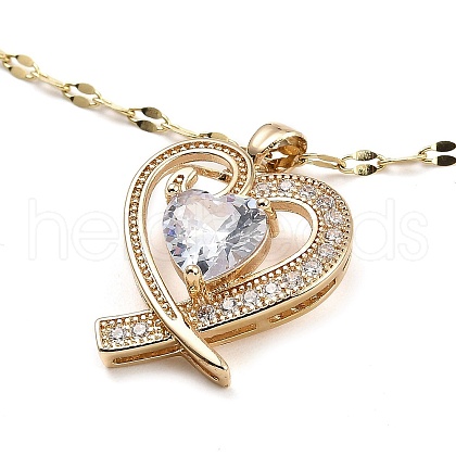 Heart Light Gold Brass Micro Pave Cubic Zirconia Pendant Necklaces NJEW-E105-09KCG-03-1