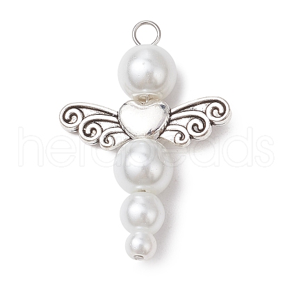Pearlized Glass Pearl Bead Pendants PALLOY-JF03203-02-1