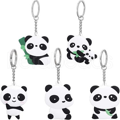  5Pcs 5 Style Silicone Panda Keychain KEYC-NB0001-19-1
