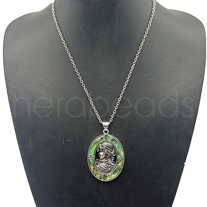 Alloy Pave Natural Abalone Shell Pendant Necklaces FH7410-5-1