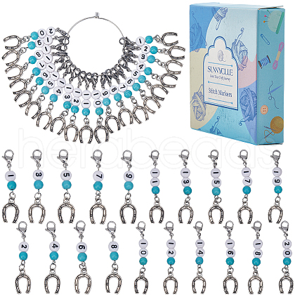 20Pcs Synthetic Turquoise Locking Pendant Stitch Markers HJEW-SC00037-1