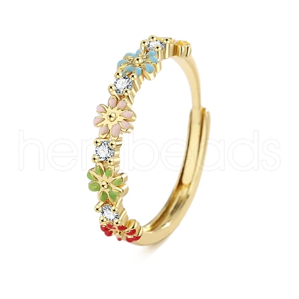 Adjustable Brass Micro Pave Cubic Zirconia Finger Rings for Women PW-WG0F96B-02-1