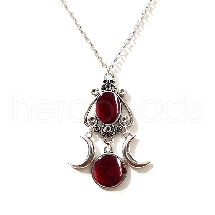Gothic Triple Moon Goddess Glass Pendant Necklace PW-WGDB247-02-1