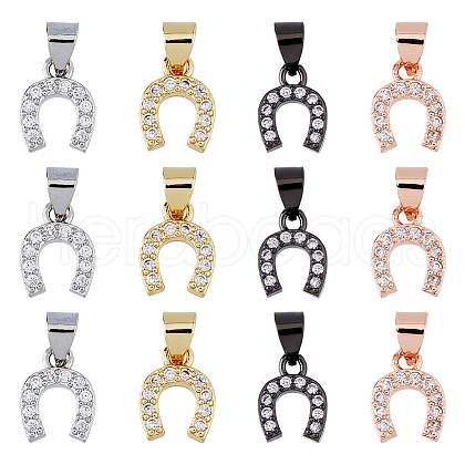 DICOSMETIC 12Pcs 4 Colors Brass Micro Pave Clear Cubic Zirconia Charms KK-DC0003-84-1