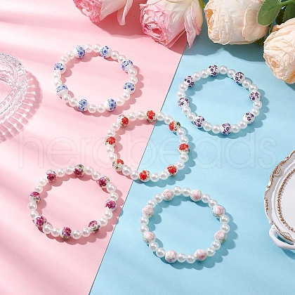 ABS Plastic Imitation Pearl Round Beads Stretch Bracelets for Women BJEW-JB11606-1