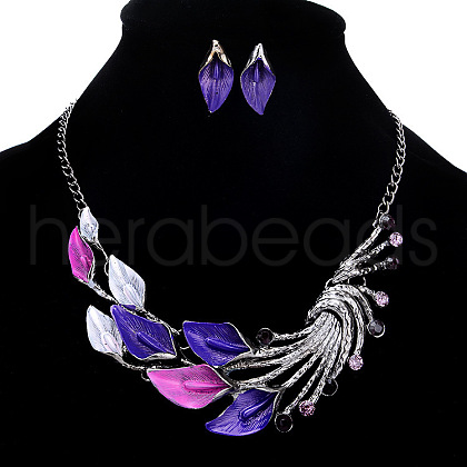 Fashionable Alloy Rhinestone Stud Earrings & Bib Necklaces Sets FS-WG3CE91-01-1