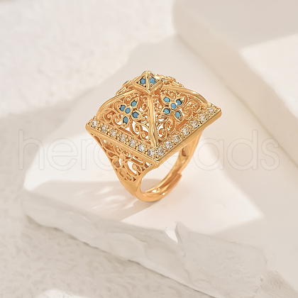 Brass Micro Pave Cubie Zirconia Geometric Hollow Adjustable Finger Rings for Women DH2943-4-1