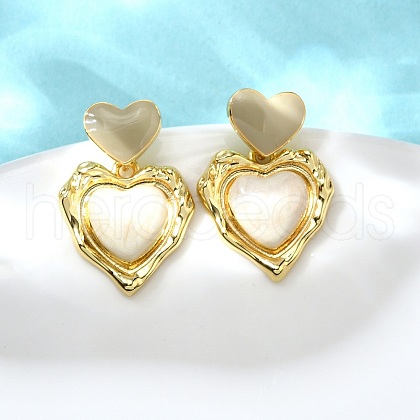 Heart Brass Enamel Stud Earrings EJEW-Z086-17G-01-1