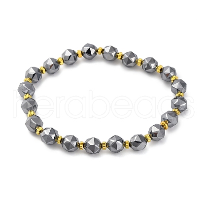 Natural Terahertz Stone & Non-Magnetic Synthetic Hematite Beads Stretch Bracelets BJEW-H619-02-1