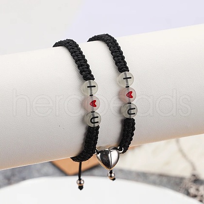 I LOVE YOU Braided Cord Couple Bracelets with Magnetic Clasps BH6431-1