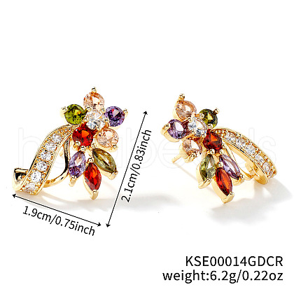 Elegant Brass Rhinestone Leaf Stud Earrings FM5419-3-1