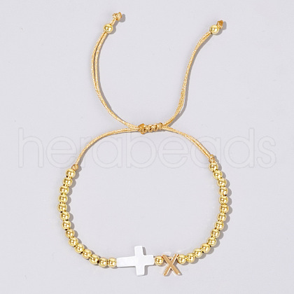 Brass Round Bead Braided Bead Bracelets VB3830-24-1