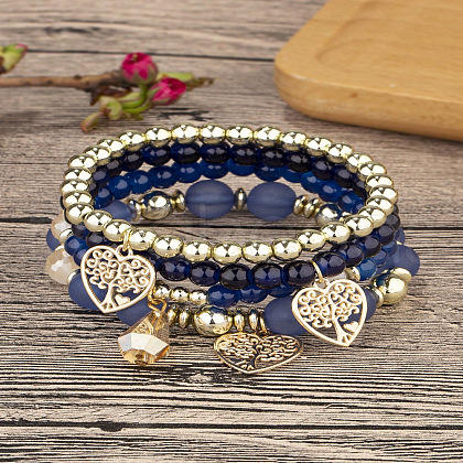 Acrylic & Glass Beaded Stretch Bracelet Sets WG37C2F-04-1