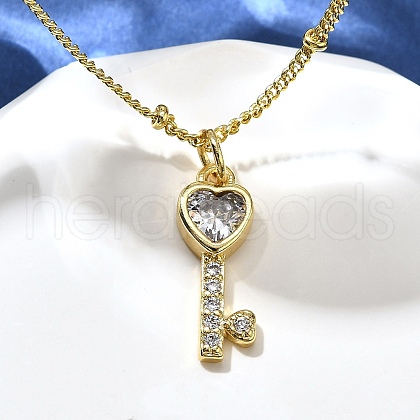 Brass Clear Cubic Zirconia Pendant Necklaces for Women NJEW-A039-02D-G-1