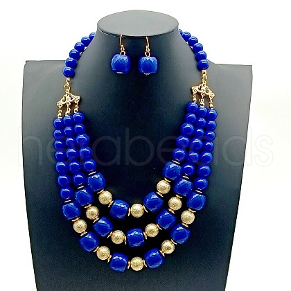 Acrylic Round Beaded Multilayer Necklaces & Dangle Earrings Sets FS-WG7ABDD-04-1