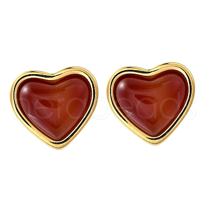 304 Stainless Steel Red Agate Stud Earrings EJEW-M065-01B-G-1