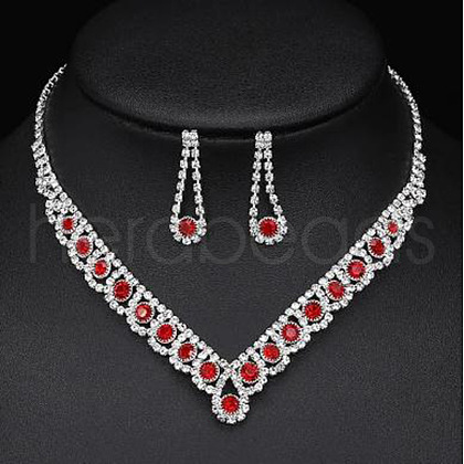 Alloy Rhinestone Pendant Necklaces & Earrings Sets for Women WGE8301-05-1