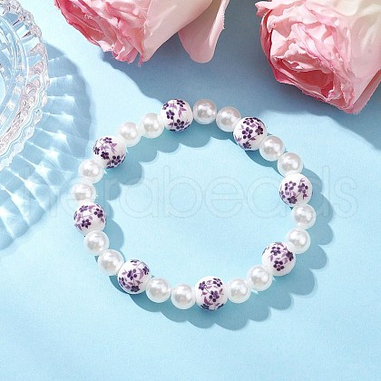 ABS Plastic Imitation Pearl Round Beads Stretch Bracelets for Women BJEW-JB11606-04-1