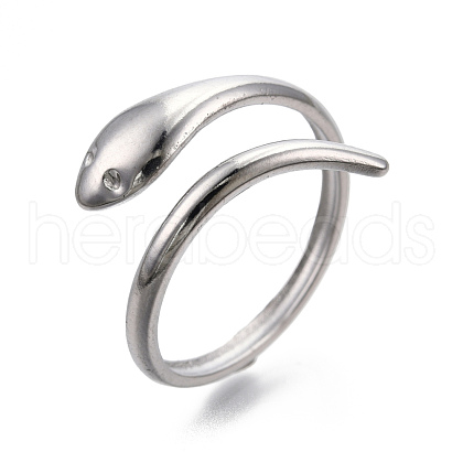 Non-Tarnish 304 Stainless Steel Snake Cuff Ring RJEW-N038-113P-1