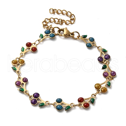 304 Stainless Steel Glitter Cherry Link Bracelets for Women BJEW-C076-02B-01-1