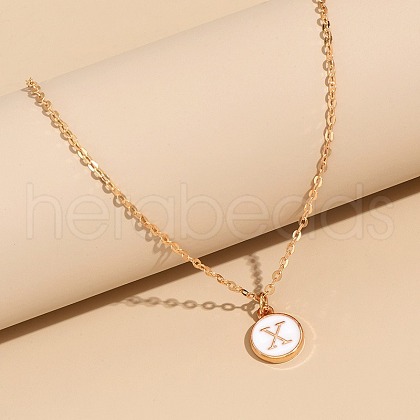 Alloy White Enamel Disc with Initial Pendant Necklaces for Women WG552C5-24-1