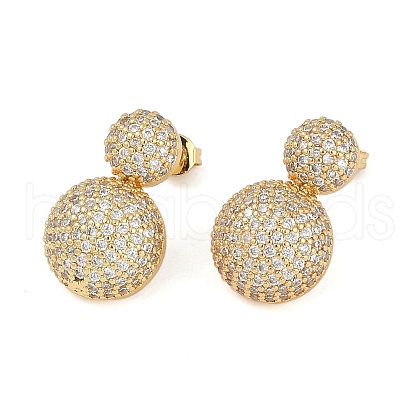 Flat Round Clear Cubic Zirconia Stud Earrings EJEW-S235-03P-1