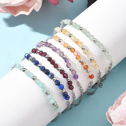 7Pcs 7 Colors Natural Gesmstone Beads Link Bracelets BJEW-JB11835-1