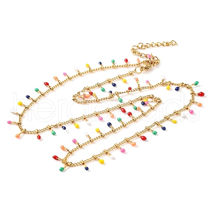304 Stainless Steel Colorful Enamel Tassel Pendant Necklaces for Women NJEW-G140-07G-1