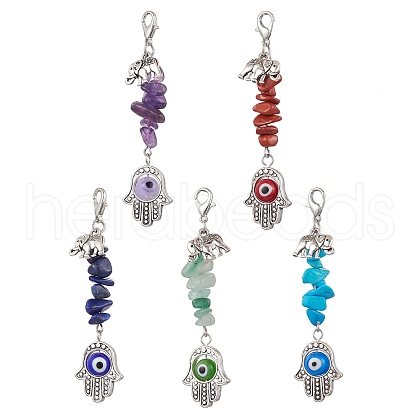 Natural & Synthetic Gemstone Chip with Alloy Charm Pendant Decorations HJEW-JM02527-1