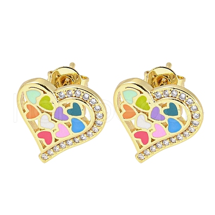 Heart Real 18K Gold Plated Brass Stud Earrings EJEW-L269-106G-02-1
