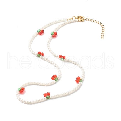 Round Shell Pearl Cherry Beaded Necklaces NJEW-TA00001-1