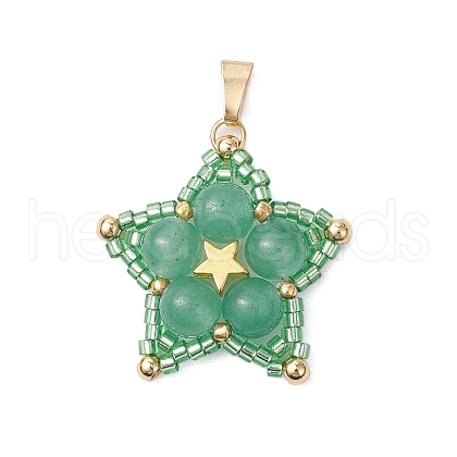 Natural Green Aventurine Star Pendants PALLOY-JF03116-04-1
