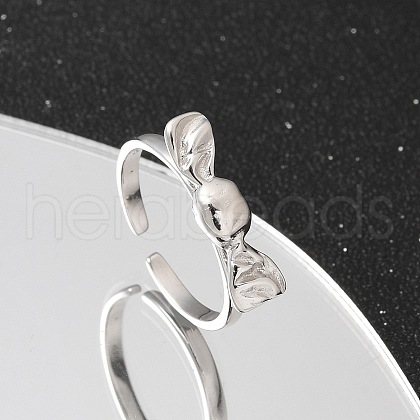 925 Sterling Silver Bowknot Open Cuff Rings for Women RJEW-R008-02S-01-1