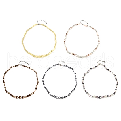 Shell Pearl Graduated Beaded Necklaces for Girl Women NJEW-XCP0001-46P-1