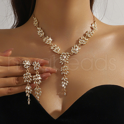 Ear of Wheat Alloy Crystal Rhinestone Pendant Necklaces & Stud Dangle Earrings Sets FS-WGD4E70-01-1
