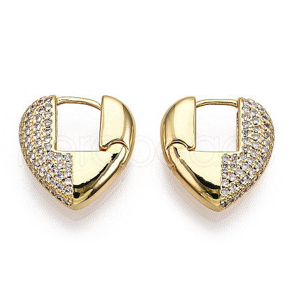 Clear Cubic Zirconia Heart Hoop Earrings EJEW-F304-03G-1