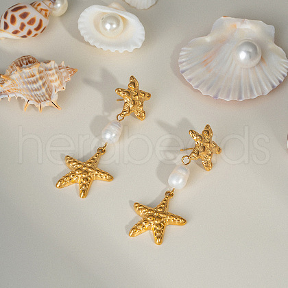 Stainless Steel Starfish Dangle Stud Earrings HA8788-1