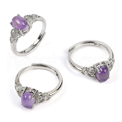 Oval Natural Amethyst Adjustable Rings RJEW-Q819-01P-10-1
