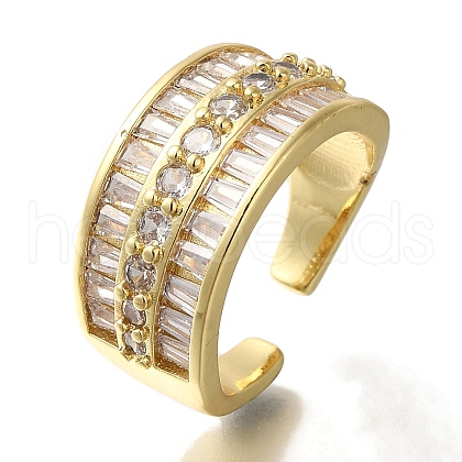 Rack Plating Brass Clear Cubic Zirconia Wide Open Cuff Rings RJEW-S411-20G-1