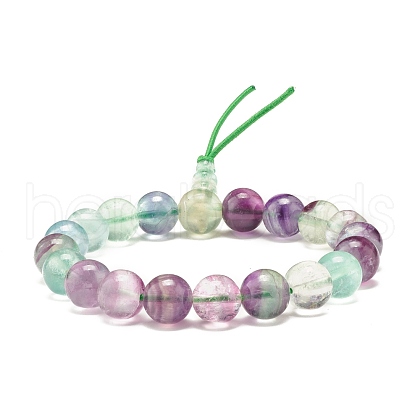 Natural Fluorite Round Beads Stretch Bracelet BJEW-JB07235-02-1