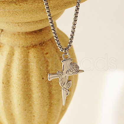 Non-Tarnish Stainless Steel Rose Sword Pendant Necklaces for Women's Daily Wear AZ3266-2-1