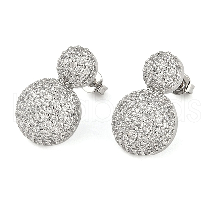 Flat Round Clear Cubic Zirconia Stud Earrings EJEW-S235-03G-1