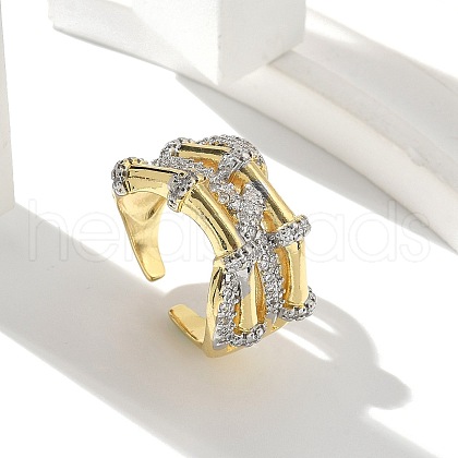 Brass Micro Pave Clear Cubic Zirconia Cuff Finger Rings for Women RJEW-B112-13GP-1