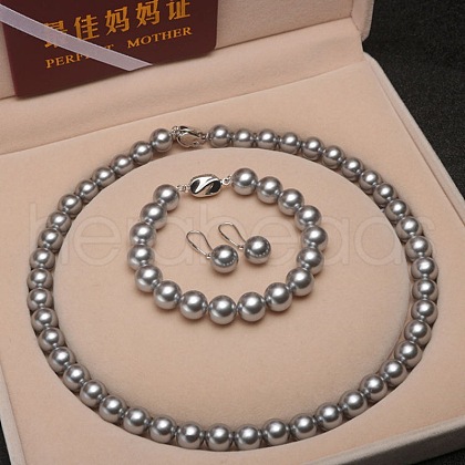 Shell Pearl Round Beaded Necklaces & Bracelets & Earring Sets for Women WG18377-52-1