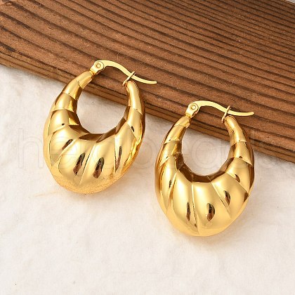 304 Stainless Steel Oval Hoop Earrings EJEW-Q011-12G-1