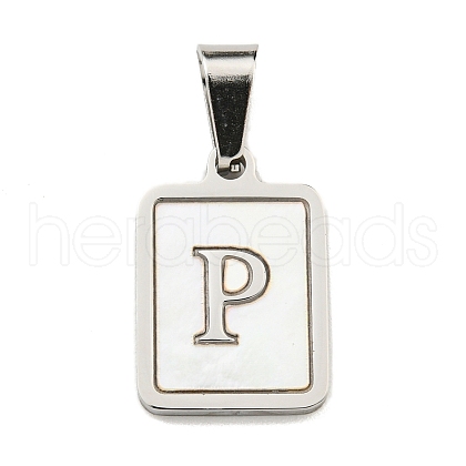 304 Stainless Steel Pave Natural White Shell Pendants STAS-S130-03P-P-1
